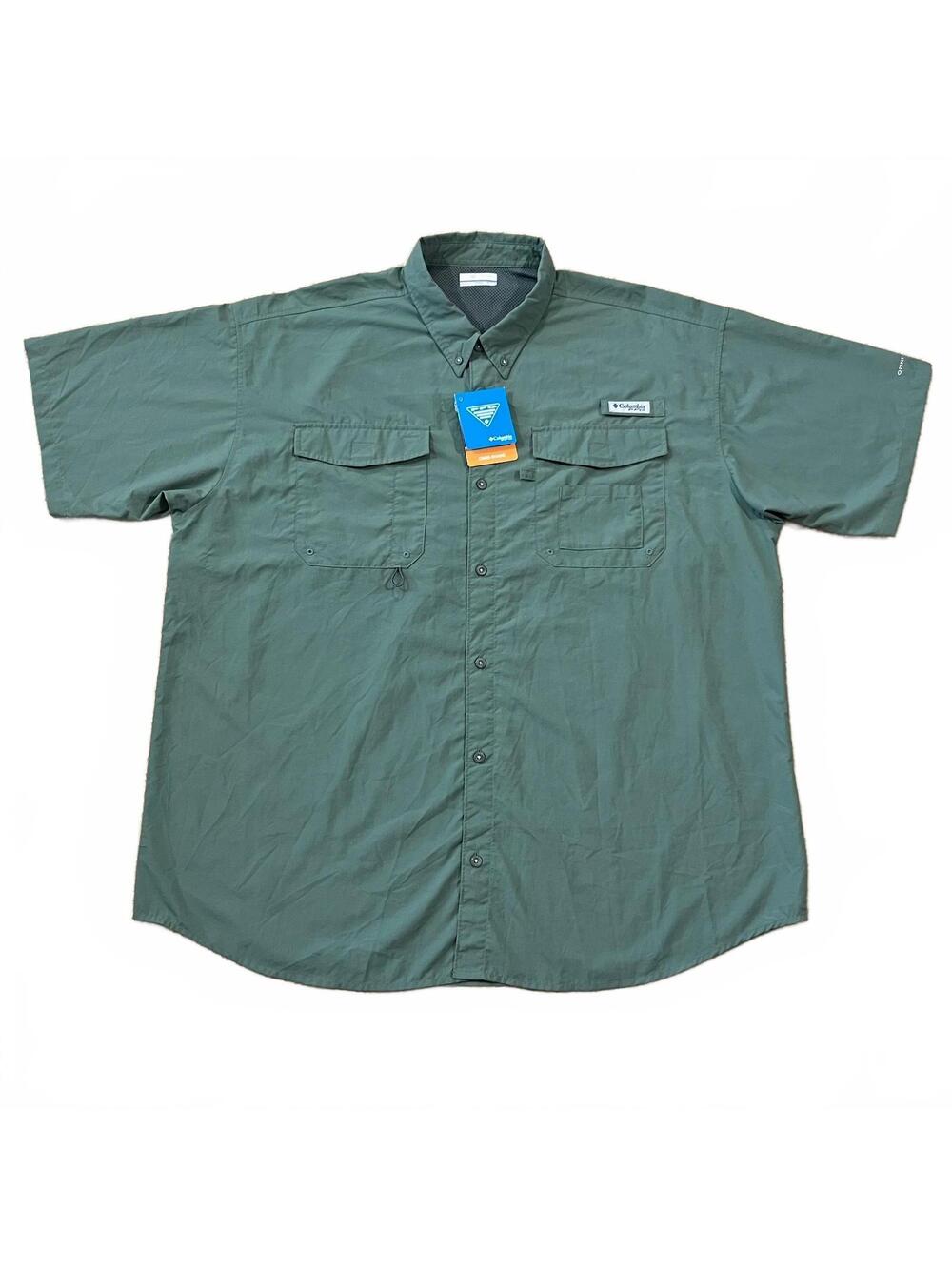 NWT Columbia PFG Mens Distant Water Short Sleeve Shirt Green Size 2XL